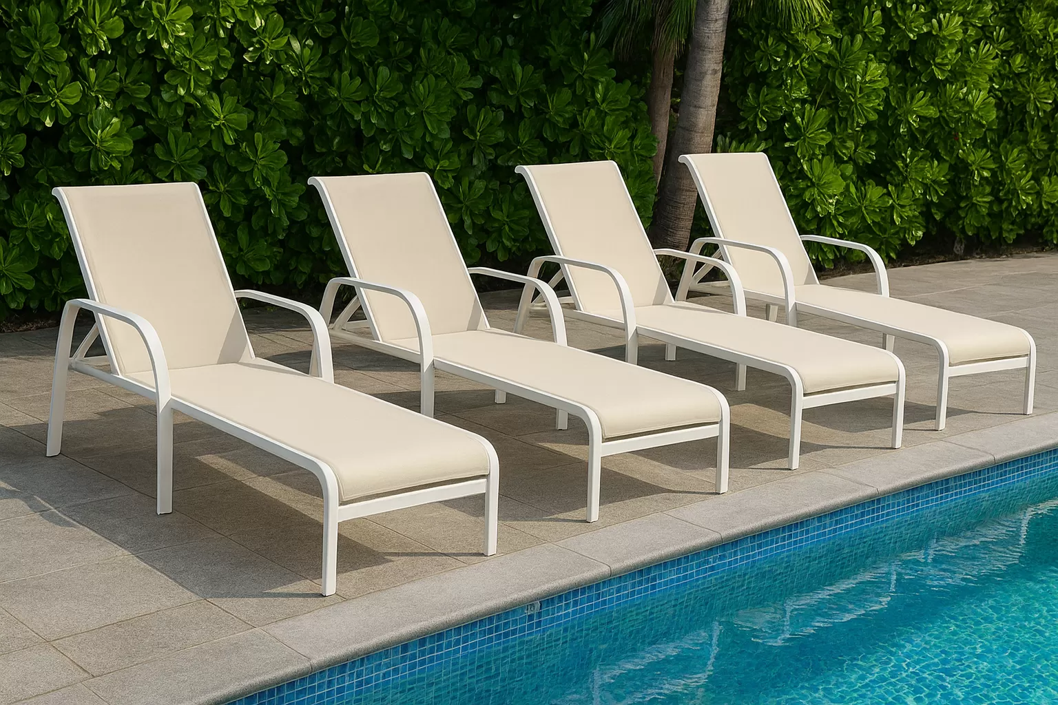 Kit com 2 Espreguiçadeiras para Piscina Summer - Alumínio Branco, Tela Sling Branca | Empilhável