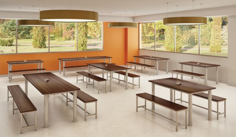 Mesa Refeitório 8 Lugares - Larg. 2,40 m x Prof. 80 cm x Alt.68,5 cm | Tampo Mdp 18mm Melamínico | Banco Coletivo