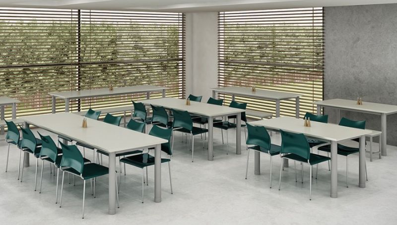 Mesa Refeitório 8 Lugares - Larg. 2,40 m x Prof. 80 cm x Alt.68,5 cm | Tampo Mdp 18mm Melamínico | Banco Coletivo