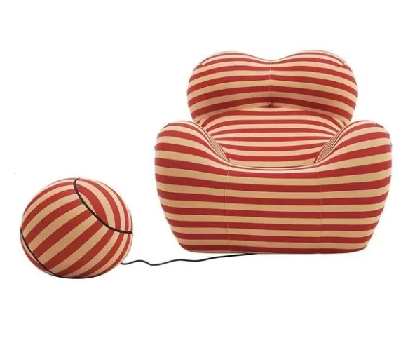 Poltrona La Mamma Arm com Pufe - Listrado Vermelho