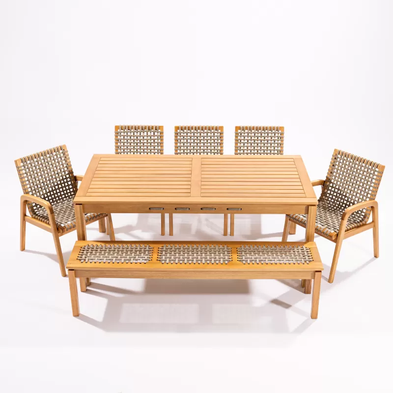 Mesa de Jantar em Madeira Corda Areia | Linha Traço - Alt. 0,75 cm X Larg. 1,80 cm X Prof. 0,93 cm - Espaço Casa e Jardim