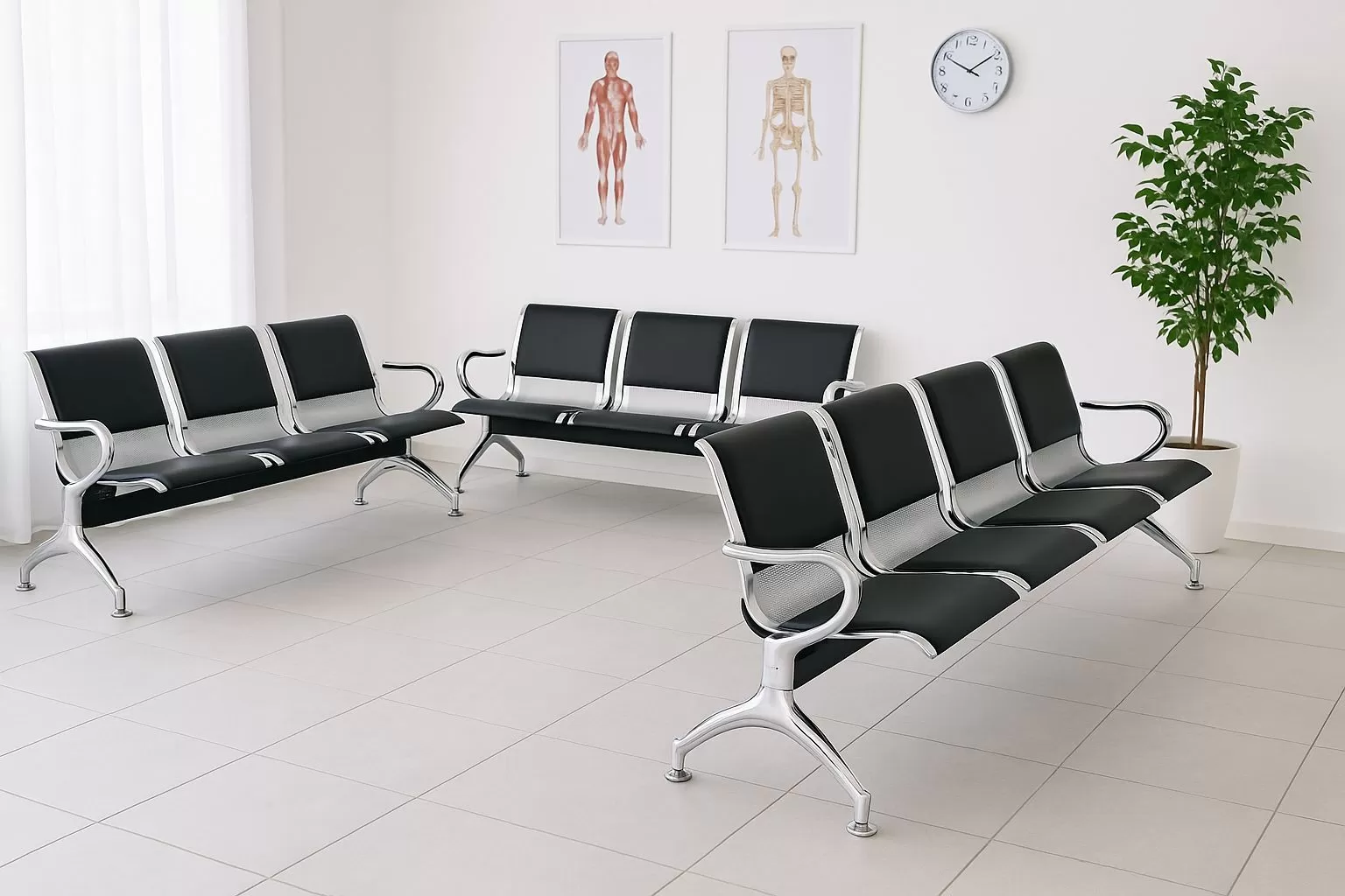 Cadeira Longarina Aeroporto Charm 3 Lugares - Metálica Cromada | Estofada