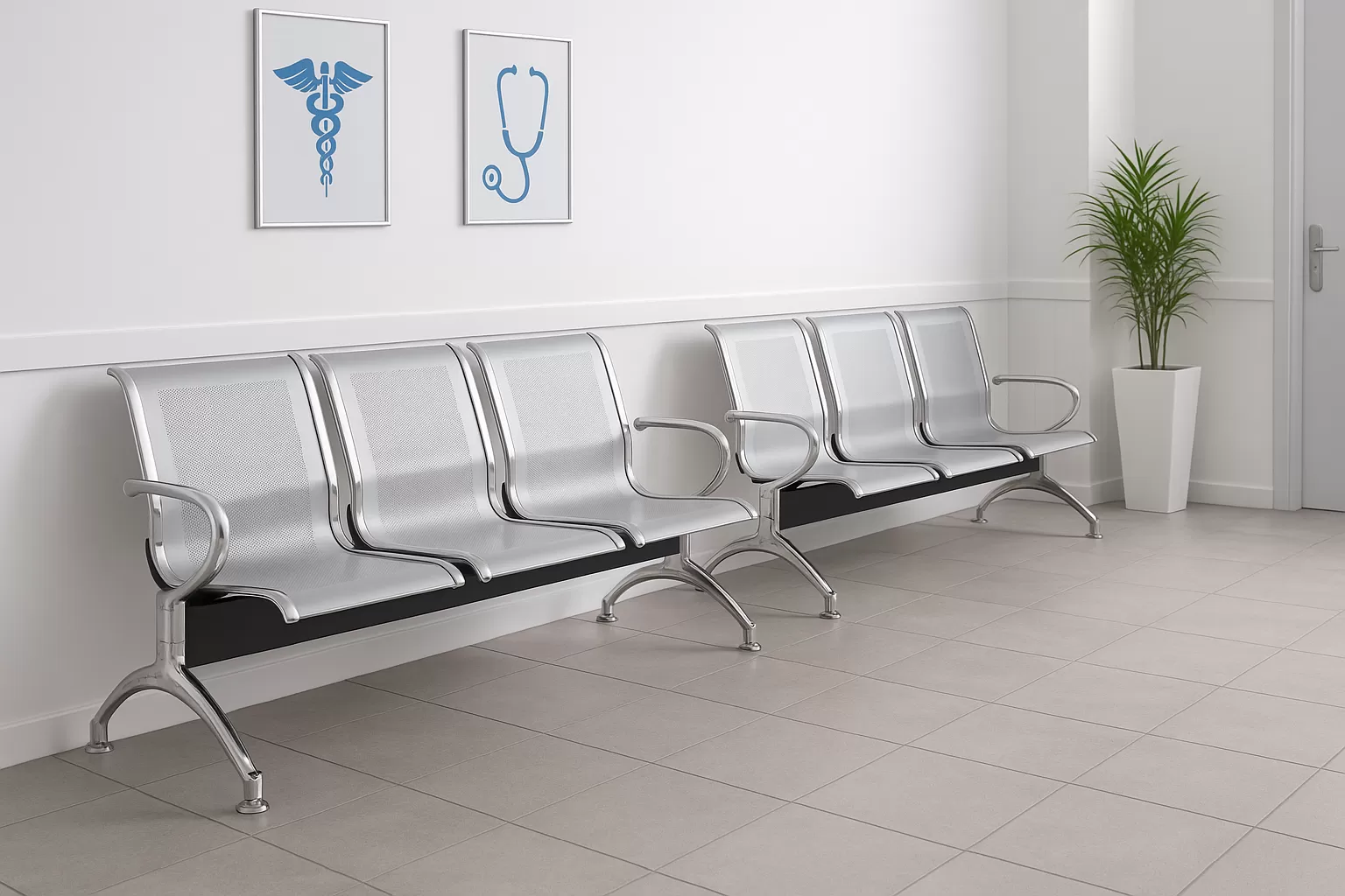 Longarina Aeroporto Charm 4 Lugares - Metálica Cromada | sem Estofado